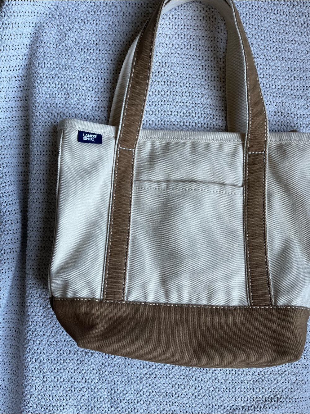 Lands' End Medium Zip Canvas Tote in Cream and Brown